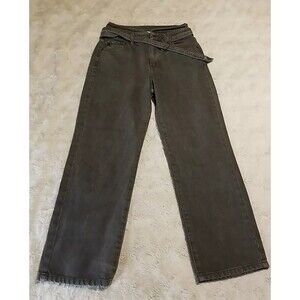 Womens High Rise Jeans Size 5/26 Dark Gray Denim Belted Y2k